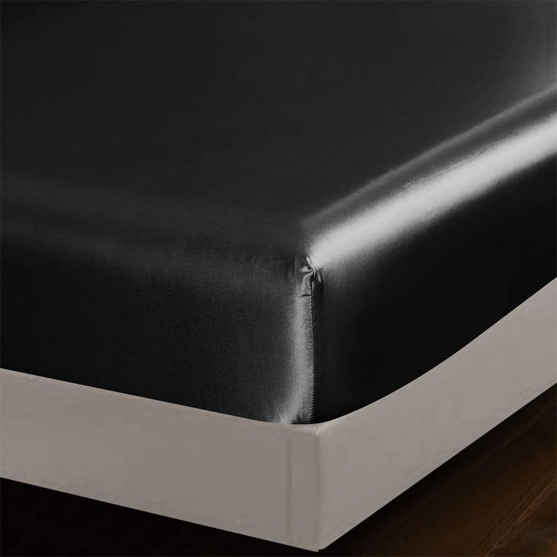 AiMay 6 Piece Satin Bedding Sheet Set Queen Black Deep Pocket 1800 Series Luxury Rich Silk Silky Super Soft Solid Color 4 Pillowcases Reversible Sexy Honeymoon Wrinkle Free (Queen,Black) - Image 4